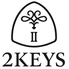 Logo of 2KEYS with decorative element on a beige background