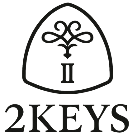 Logo of 2KEYS with decorative element on a beige background